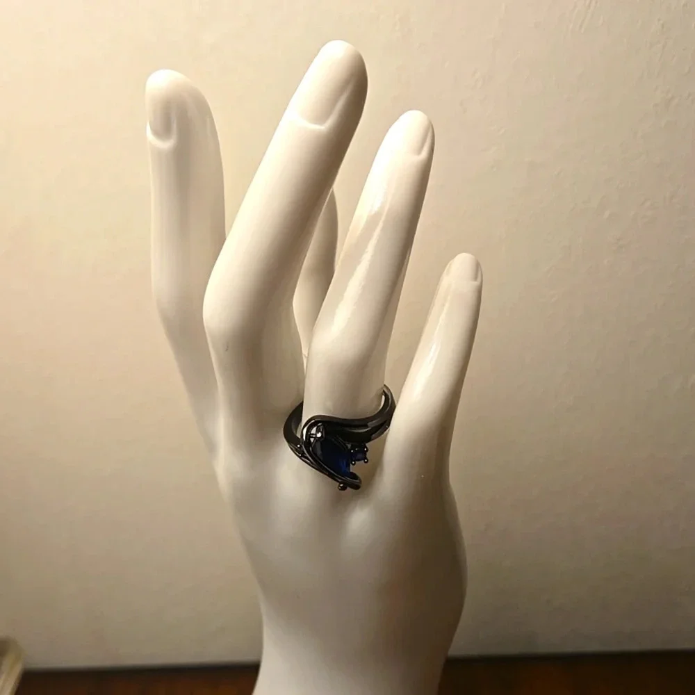 CZ Blue Stones Horse Eye Style Hypoallergenic Nickel-Free, Adjustable size 9 - Picture 2 of 4